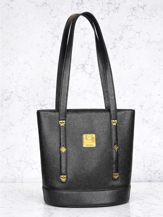 MCM Handbags - MCM Leather Bucket Tote Black Gold Hardware Structured Mini Tote Luxury Vintage